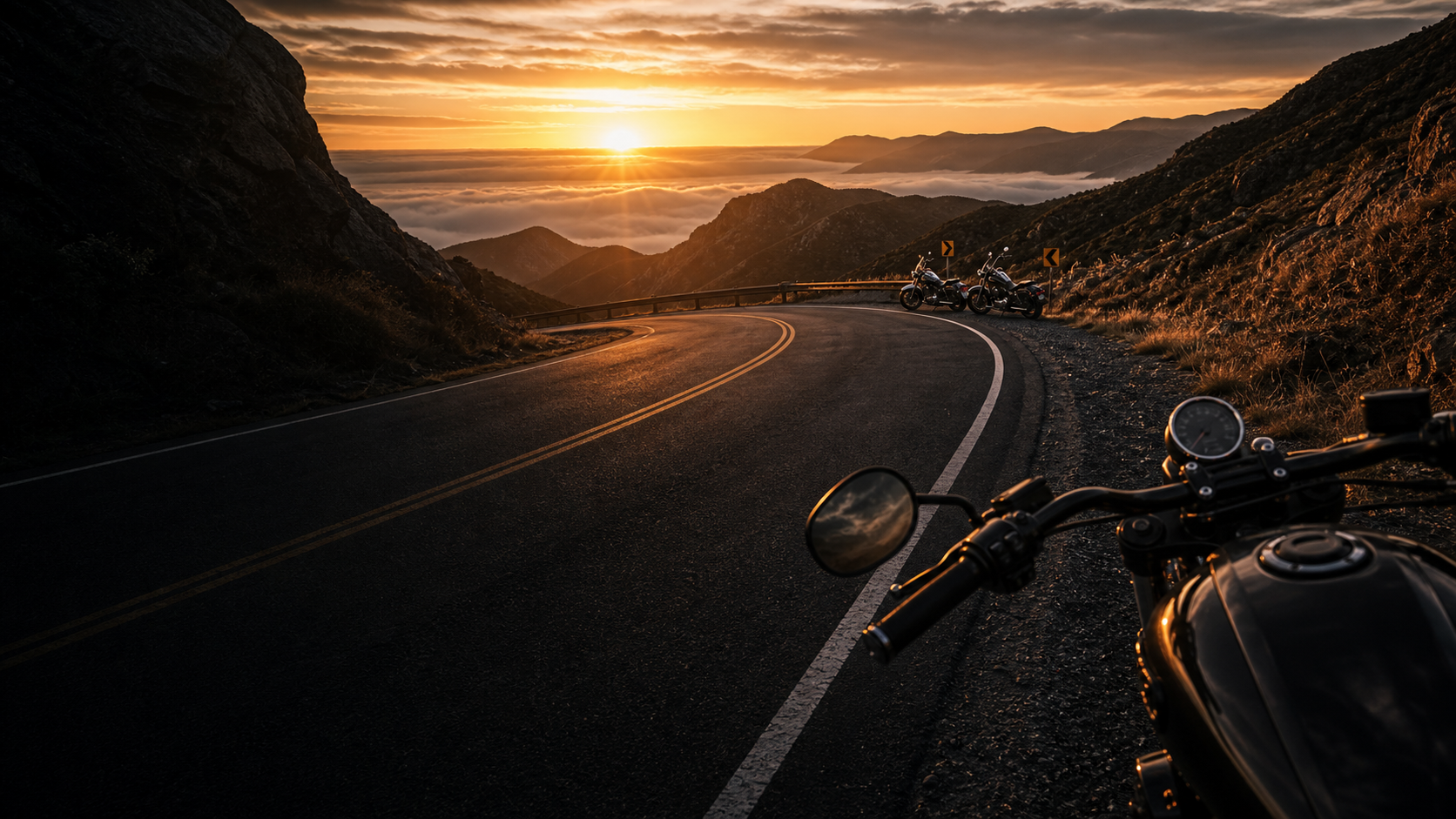 Estrada de serra com motocicletas